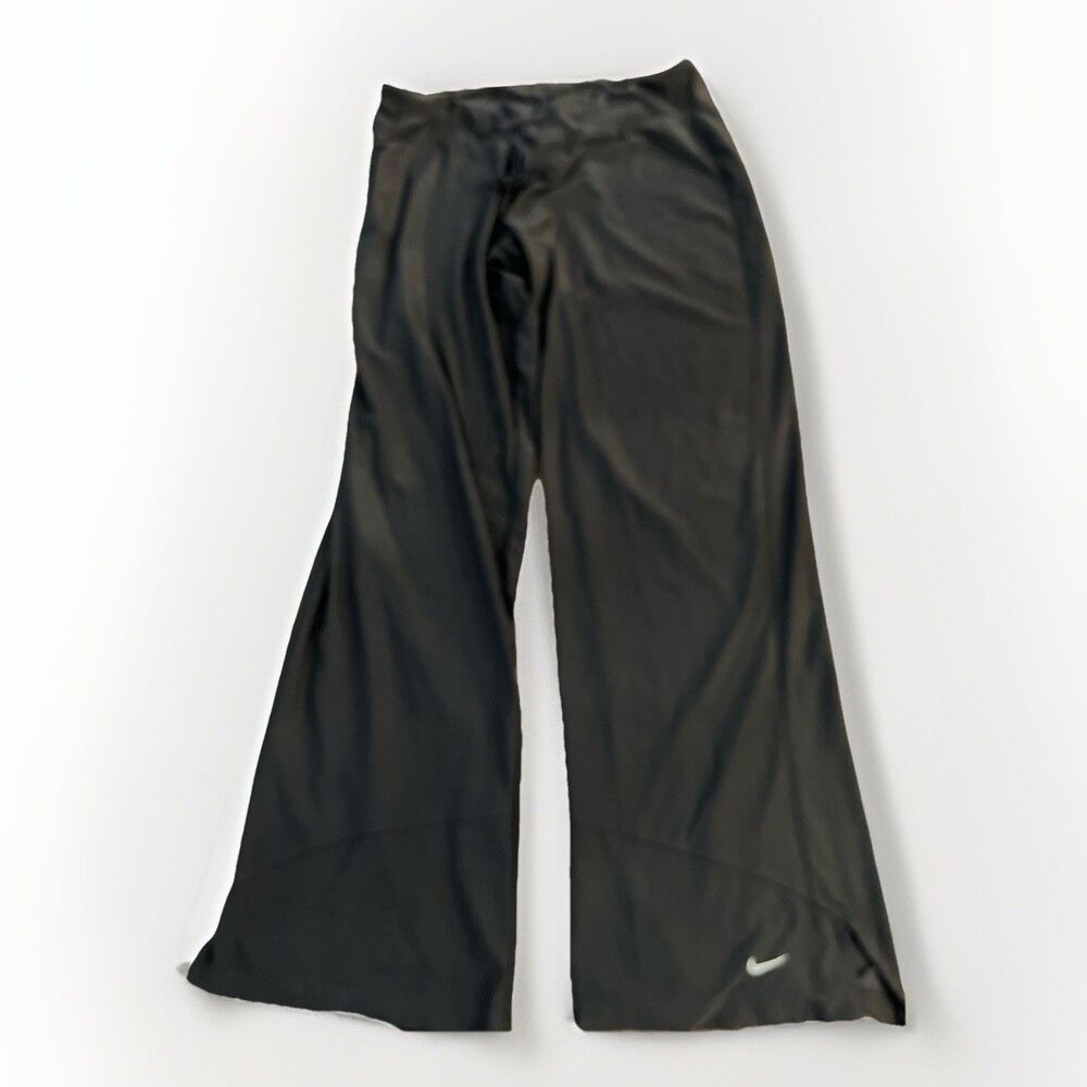 Nike Womens XL Black Wide Leg Flare Training Pants Y2K Swoosh 229388-060